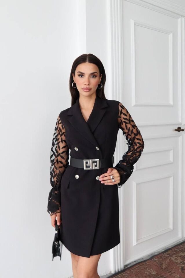 Dantel Kollu Ceket Elbise