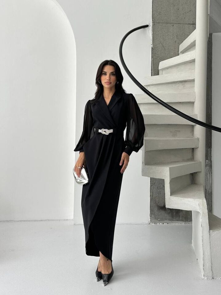 Şifon Kollu Krep Elbise