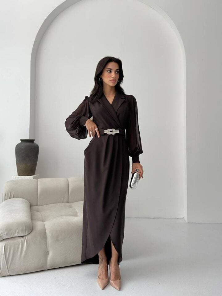 Şifon Kollu Krep Elbise