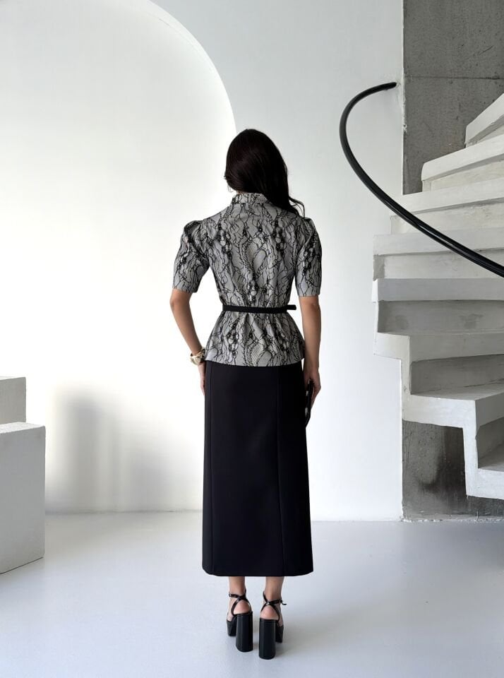 Dantel Kaplamalı Etekli Takım