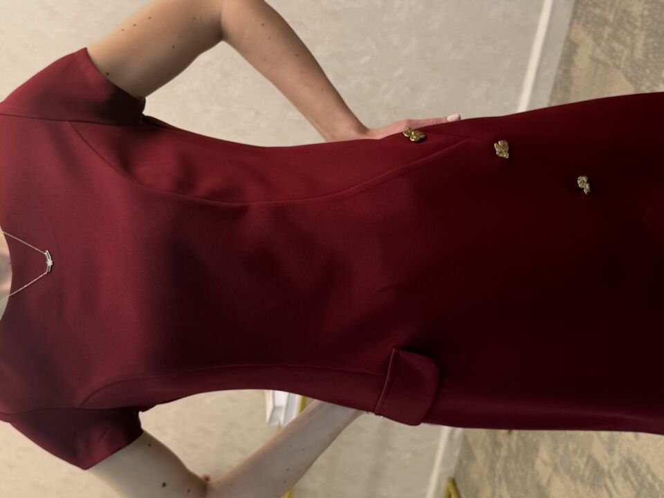 Düğme Detaylı Elbise Bordo - M