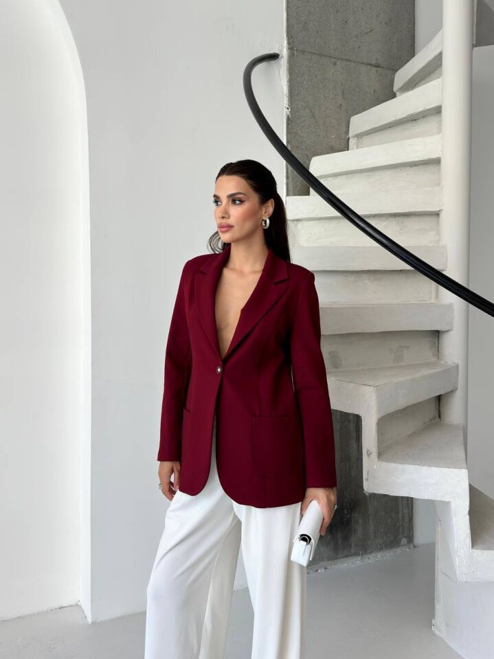Örme Kumaş Ceket Bordo - L