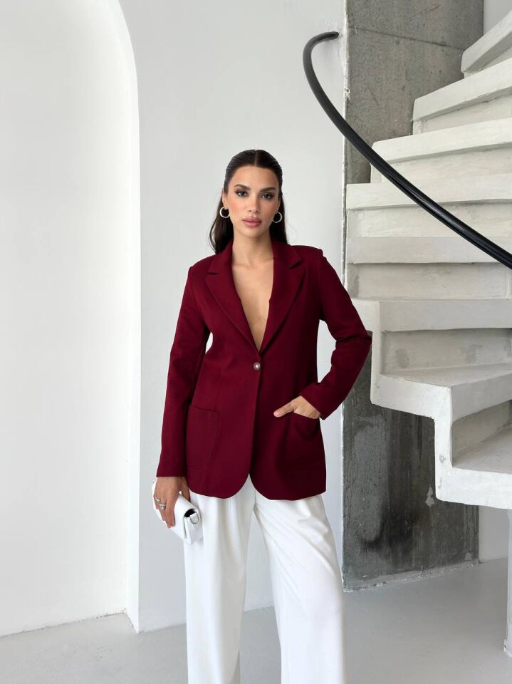 Örme Kumaş Ceket Bordo - M
