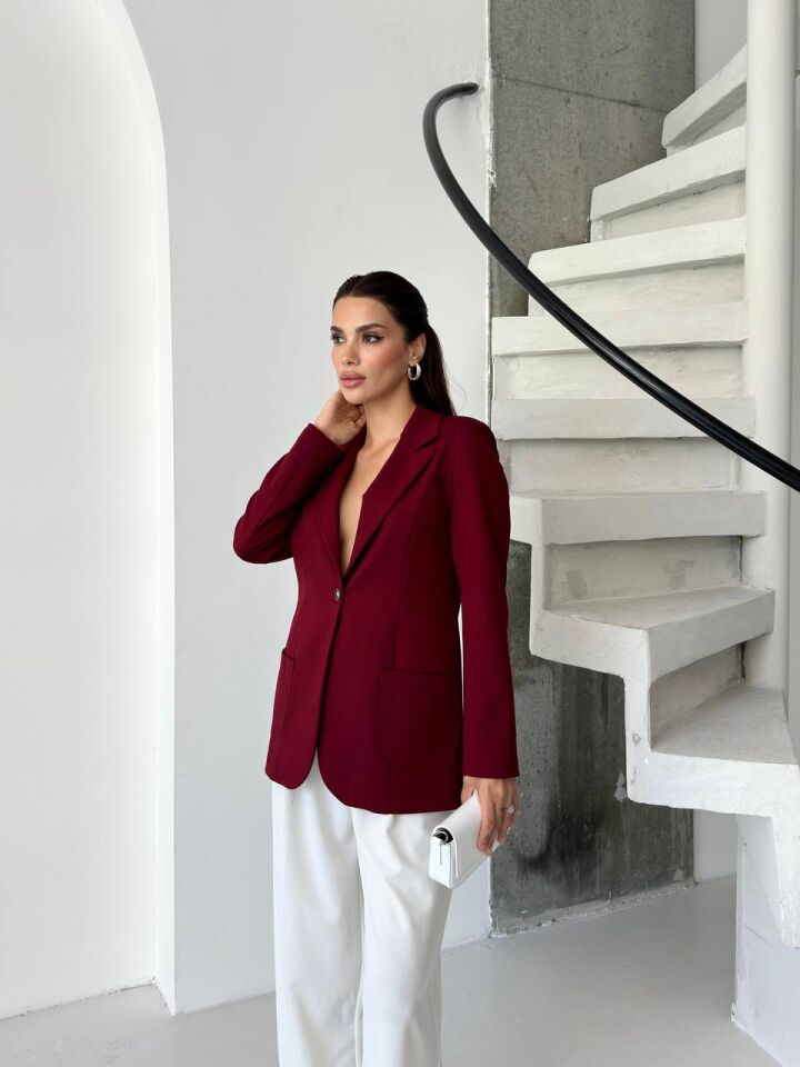 Örme Kumaş Ceket Bordo - M