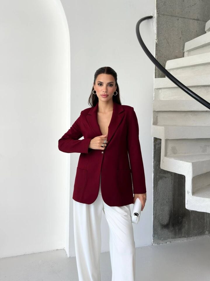 Örme Kumaş Ceket Bordo - S