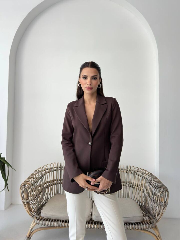 Örme Kumaş Ceket Kahverengi - XL