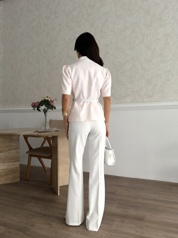 Dantel Kaplamalı Pantalonlu Takım Pembe - S