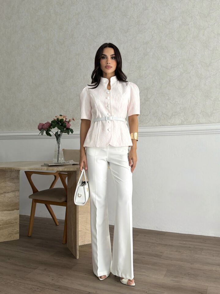 Dantel Kaplamalı Pantalonlu Takım Pembe - M