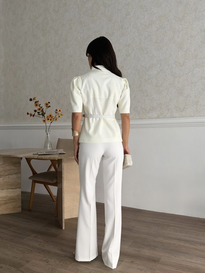 Dantel Kaplamalı Pantalonlu Takım Sarı - L