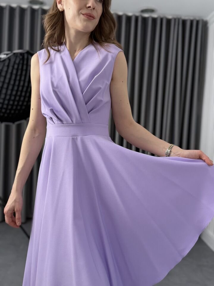 Asimetrik Kesim Elbise Lila - XL