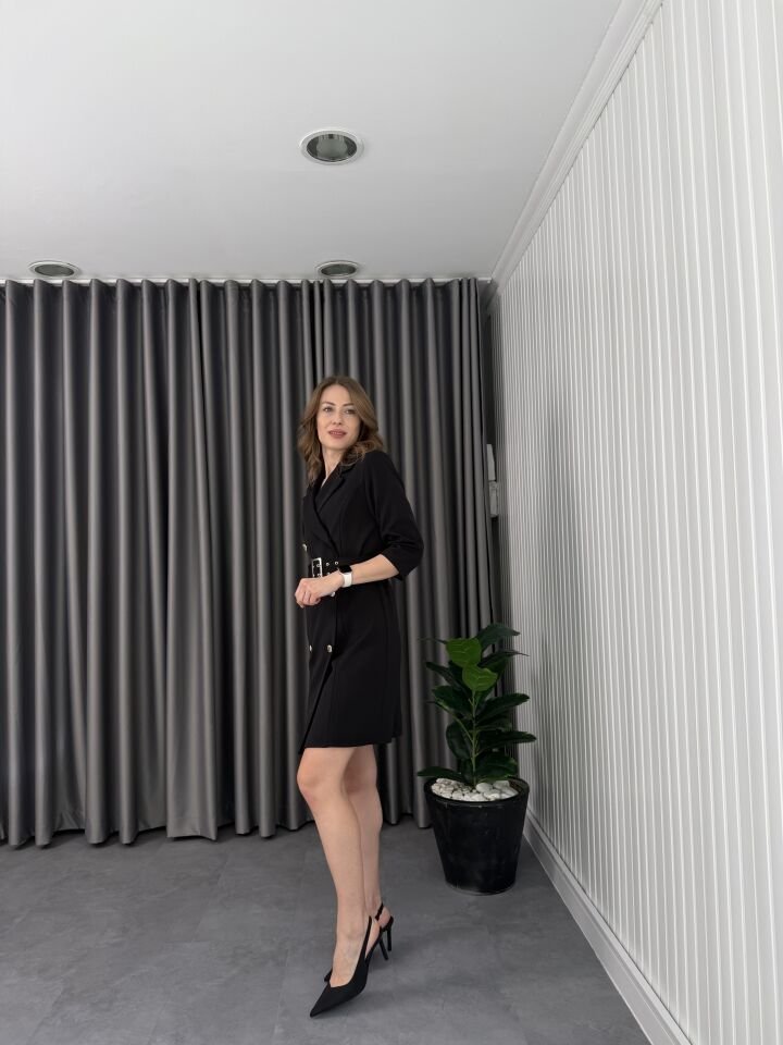 Sırt Halka Detaylı Ceket Elbise Siyah - XL