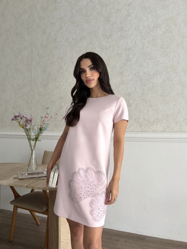 Nakış İşlemeli Elbise Pembe - S