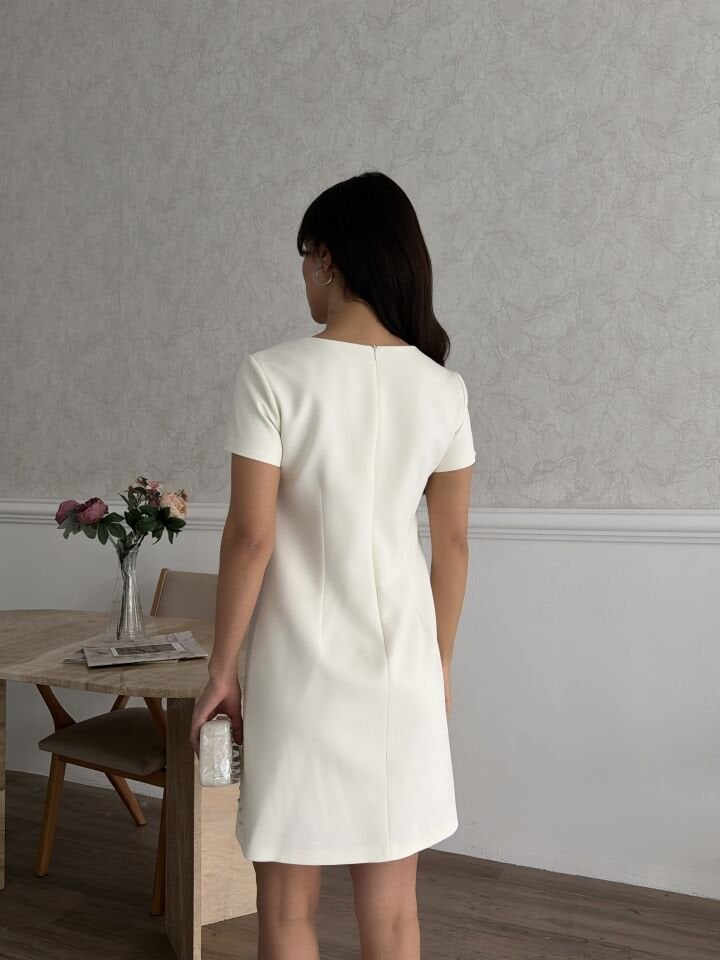 Nakış İşlemeli Elbise Tereyağ - XL