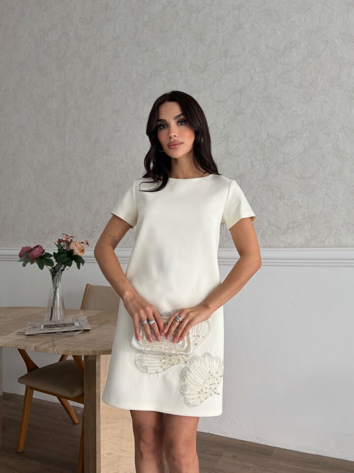 Nakış İşlemeli Elbise Tereyağ - XXXXL
