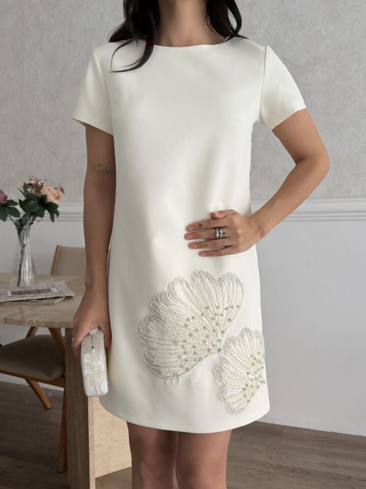 Nakış İşlemeli Elbise Tereyağ - XXXXL