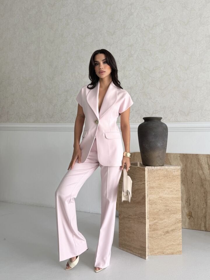 Tek Düğmeli Takım Pembe