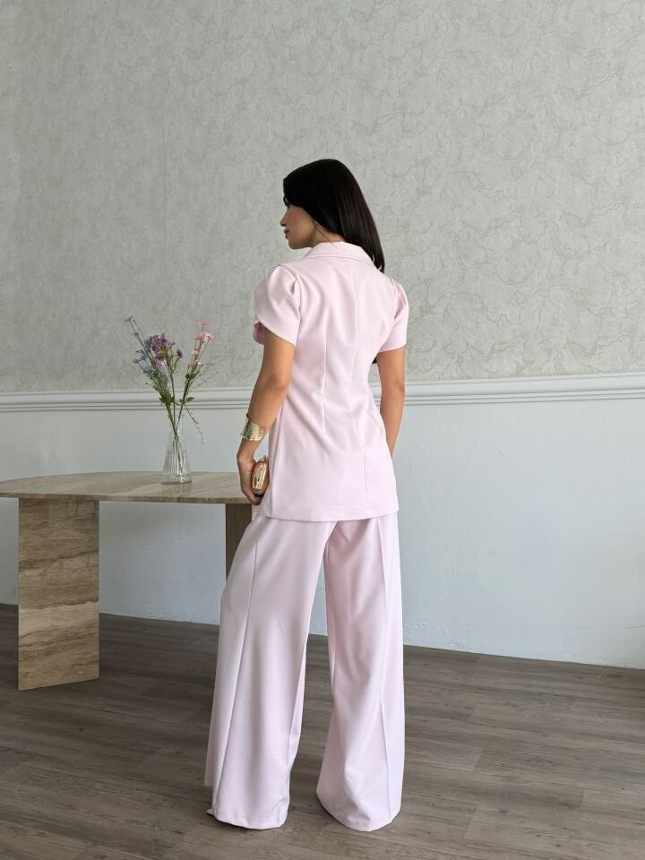 Pile Kol Detaylı Takım Pembe