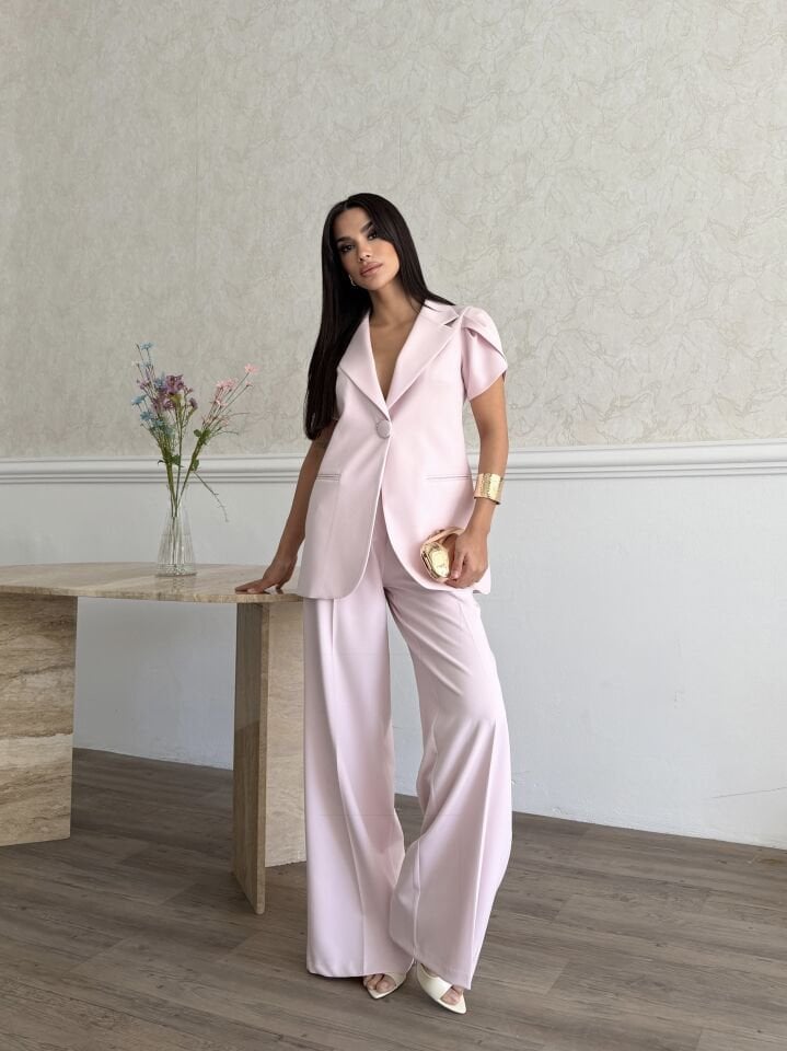 Pile Kol Detaylı Takım Pembe